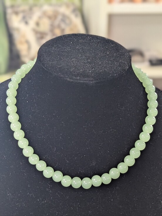 Jewelry - Light Green Jade Beaded Necklace - 10mm Beads, 18 Inches Long- New